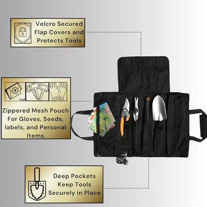 OGRE Roll-Up Garden Tool Bag Only, Heavy-Duty Organizer with 6 Pockets - color: Black