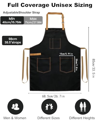 Unisex Heavy Duty Chef Apron w/Adjustable Strap & Large Pockets - color: Black 003