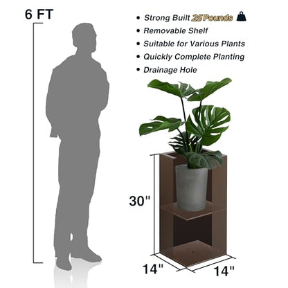 14Lx14Wx30H Rust-resistant Metallic Outdoor Indoor Tall Planter Set of 2 - color: Espresso