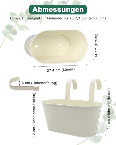 11 Inch Railing Planter Box, 5 Pack Metal Hanging Planters with Hooks - color: White
