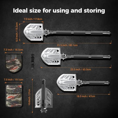 Sahara Sailor Camping Shovel, 23 in 1 Folding Survival Shovel Set