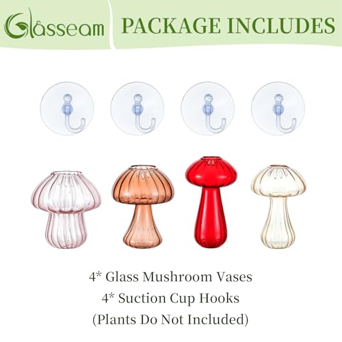 Glasseam Window Plant Propagation Station: 4Pcs Glass Hanging Mushroom Vase