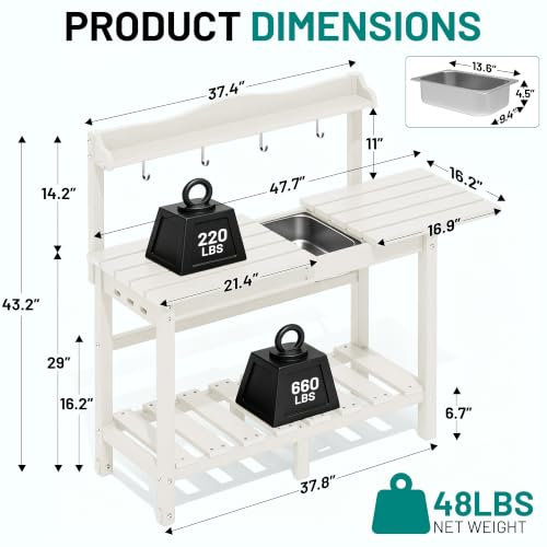 PLUUV Potting Bench with Removeable Sink, Garden Potting Table, White - color: White