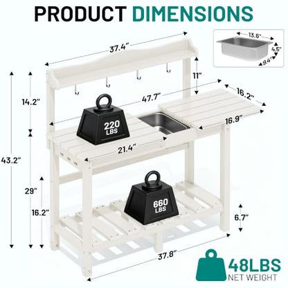 PLUUV Potting Bench with Removeable Sink, Garden Potting Table, White - color: White