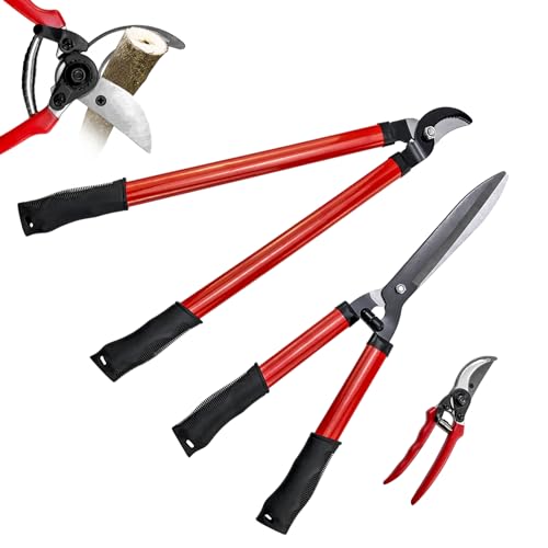 iMeshbean 3 Pieces Garden Tools Set Lopper & Pruning Shear & Tree Trimmer Pruner Ideal for Indoor & Outdoor Gardening, Branch Cutting & Plant Trimming - color: Red