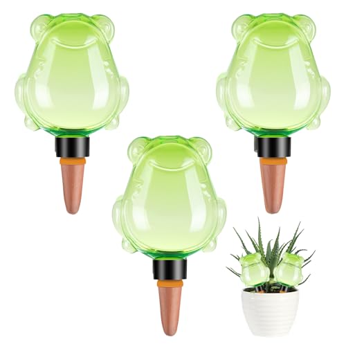 3Pcs Frog Plant Self Watering Globes for Indoor and Outdoor Plastic Water Bulbs Top Fill Plant Watering Globes Slow Release Terracotta Plant Watering Devices System for Plants, Green - color: Green