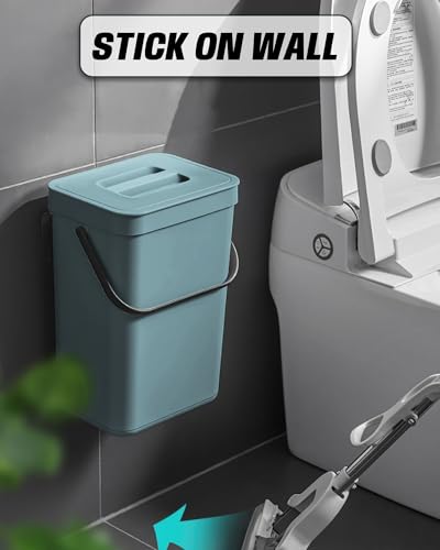 3.2 Gallons Kitchen Compost Bin, Hanging Trash Can with Lid 12L/Blue - color: BLUE, size: 12 L / 3.2 Gal - Lid