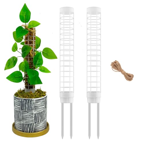 Small Moss Pole for Monstera - Stackable & Refillable Plastic Moss Poles for Climbing Plants with Large Mesh Design (2Pack-White-Small) - size: 2Pack-White-Small