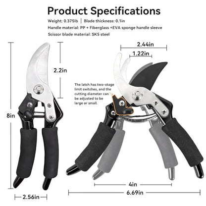 Garden Pruning Shears with Sharp SK5 Blade, Bypass Pruner with 5/8-Inch Cut Capacity, Plant Clippers for Roses, Shrubs & Small Branches - style: Classic