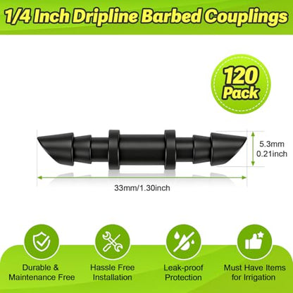 120 Pieces 1/4" Drip Irrigation Coupling Fittings：Drip Line Double Barbed Coupler Connectors for 1/4 Inch Irrigation Tubing 1/4'' Straight Coupler with Sharp End for Drip Irrigation System - size: 1/4" Coupling-120P