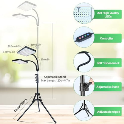 FRGROW 2026 2Head Grow Light with Stand for Indoor Large and Tall Plants - size: 2 Head-Stand