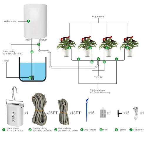 DOMICA Automatic Plant Waterer Indoor Self Watering System for 16 Potted Plants, Auto Drip Irrigation Kit Water Timer