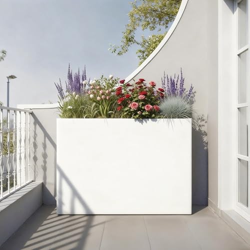 Metal Rectangular Planter 36" L x 15" W x 24" H Tall Heavy Metal Planter - color: White, size: 36*15*24