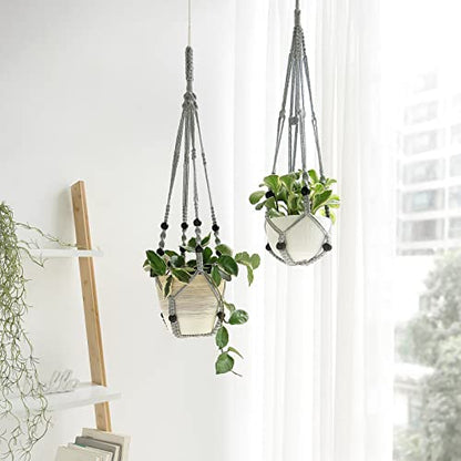 Mkono Macrame Plant Hanger Indoor 35 Inch Hanging Planter Basket Grey 1Pc - color: Gray