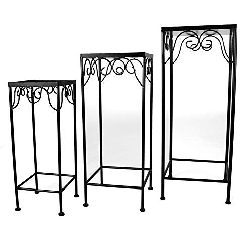Milltown Merchants™ Plant Stands - Set of 3 Metal Plant Stands - Indoor/Outdoor Nesting Wrought Iron End Tables - Square Black Flower Stands