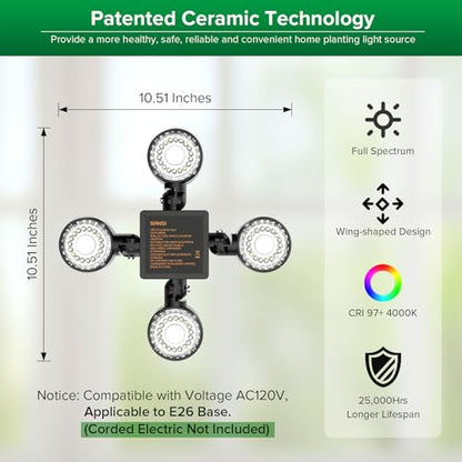 SANSI Grow Light for Indoor Plants, 40W Full Spectrum Dimmable, E26 Base - size: 40 Watts