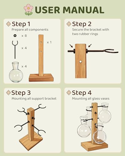 Plant Propagation Stations with Wood Stand, 4 Vases Bulb Shape - color: Bulb