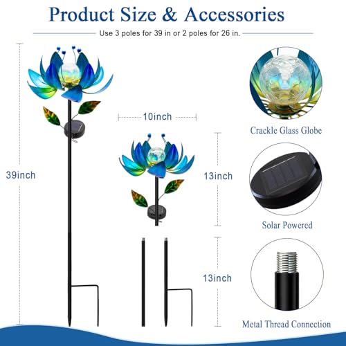 Solar Wind Spinners for Yard and Garden, Color-Changing Metal Lotus Flower - color: Blue