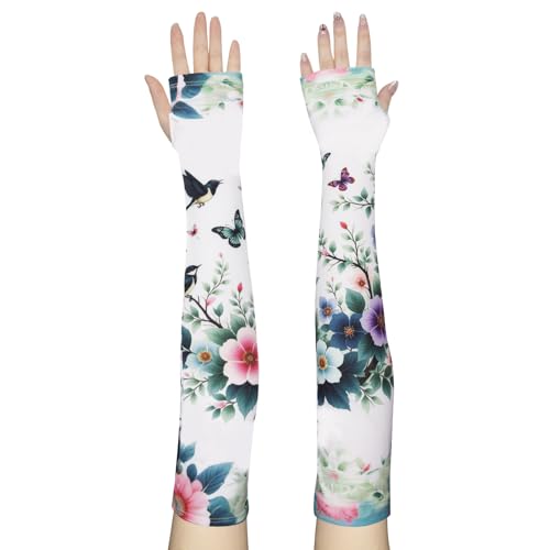 YAMEIZE Gardening Long Arm Sleeves for Women - Sun Protection Cooling Floral Sleeves to Cover Arm for Garden - color: Green