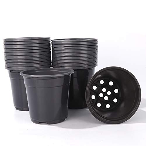 Oubest Plastic Black Plant Nursery Pots 6" 50 pcs 0.5 Gallon for Flower Plant Container Seed Starting Seedlings Reusable Transplanting Succulent Propagation Planting Pots - size: 6in