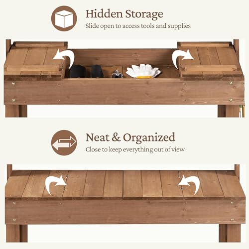 Yaheetech Outdoor Potting Bench, Sink, Display Rack & Storage Shelf,Brown