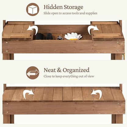 Yaheetech Outdoor Potting Bench, Sink, Display Rack & Storage Shelf,Brown