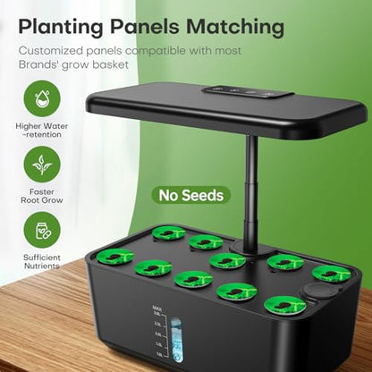 Ahopegarden Indoor Garden Hydroponics Growing System: 10 Pods Kit with LED - color: Black