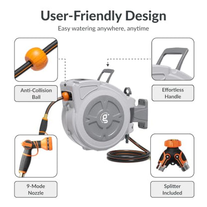 Giraffe Tools Retractable Hose Reel 1/2" x 100 ft with Hose Splitter - size: 100ft