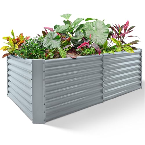 Land Guard 6×3×2ft Galvanized Raised Garden Bed, Planter Boxes Outdoor, Raised Garden Beds Outdoor for Vegetables, Flowers, Herbs, 269 Gallons, Modern Gray… - color: Modern Gray, size: 6×3×2ft（Rectangular）