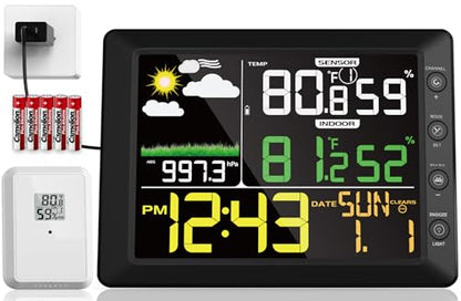DOOMAY Wireless Weather Station, Indoor Outdoor Thermometer, Weather Clock