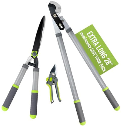 Altdorff Garden Loppers Pruning Shears, Updated 3PCS Hedge Clippers Combo Set, Branch Cutter with Compound Action, Chops Thick High Branch Ease, Professional Tree Trimmer Set Heavy Duty