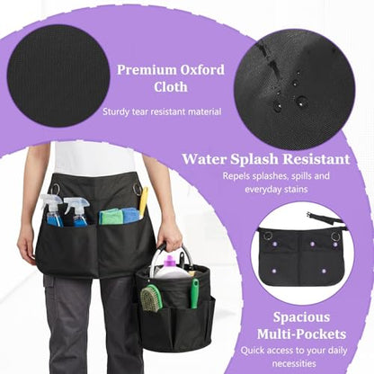 Cleaning Apron, Cleaning Caddy & Household Cleaning Storage Organizer Set - color: Black+black