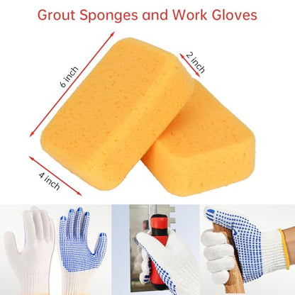 Square Notched Tile Trowel Set,with Grout Sponge and Work Gloves - size: Trowel Set