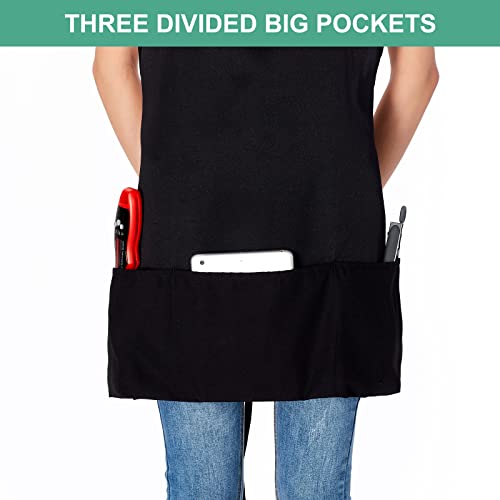 Jubatus 2 Pack 3 Pockets Adjustable Bib Apron Chef Kitchen Cooking Aprons for Women Men, Black - color: Black