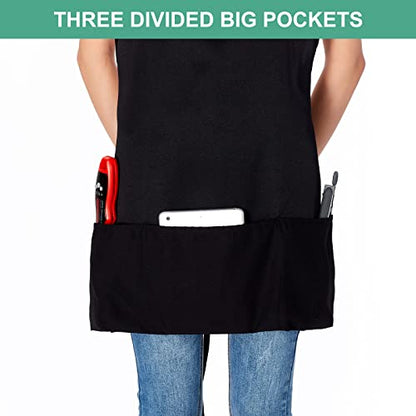 Jubatus 2 Pack 3 Pockets Adjustable Bib Apron Chef Kitchen Cooking Aprons for Women Men, Black - color: Black