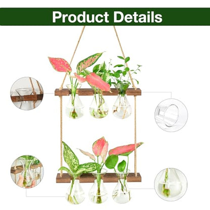 XXXFLOWER Wall Hanging Propagation Station 3 Bulb Vase 2 Tiers Brown - size: Brown-6 Bulb Vase