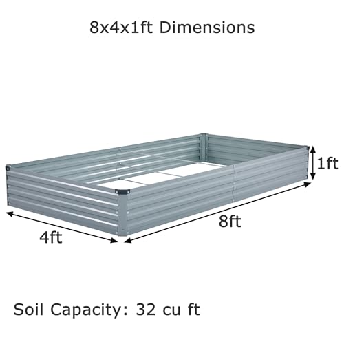 Foxlang 8x4x1ft(2 PCS) Galvanized Raised Garden Bed - color: Gray