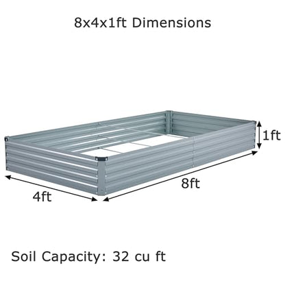 Foxlang 8x4x1ft(2 PCS) Galvanized Raised Garden Bed,Gray - color: Gray