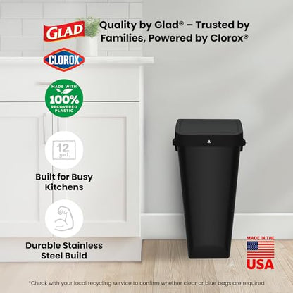 Glad Trash Can with Clorox Odor Protection | Linkable, 12 Gallon, Black