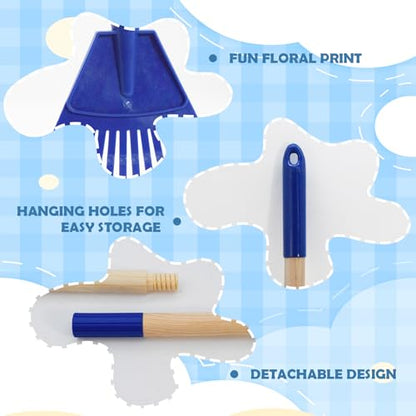 Kids Leaf Rake - 3-Section Adjustable Handle, Lightweight, Wood & Plastic, Small Garden Tool for Children (Blue) - color: Blue