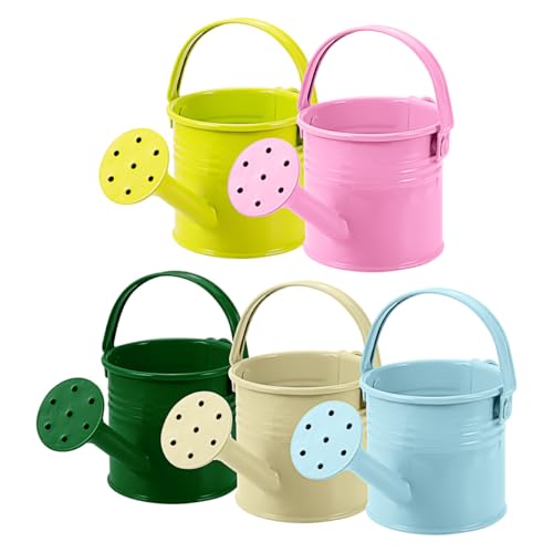 Yardwe 5pcs Kids Metal Watering Cans, 8.5 Oz Mini Iron Watering Pots with Long Spout for Children Gardening, Classroom Activities, Indoor Plants