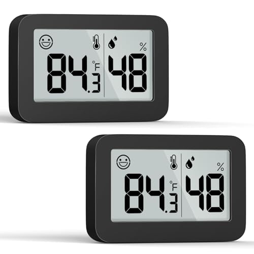 DOOMAY Mini Hygrometer Indoor Thermometer Digital Humidity Monitor 2-Pack - color: Black