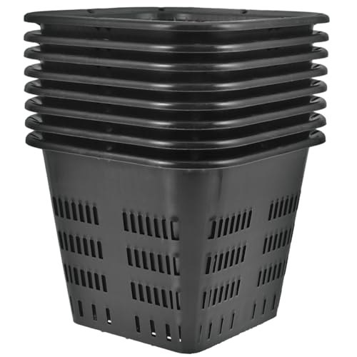 GANAZONO 8Pcs 4.33 Inch Hydroponic Net Pots Square Mesh Planting Baskets Plastic Nursery Cups for Indoor Gardening Vegetable and Orchid Cultivation