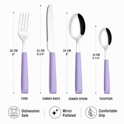 EXZACT 16 pcs Flatware Set Stainless Steel Wide Handles Serves 4 Lilac - color: Lilac x 16