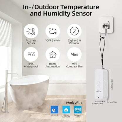 eMylo Zigbee Temperature Humidity Sensor-3 Pack, IP65 Waterproof