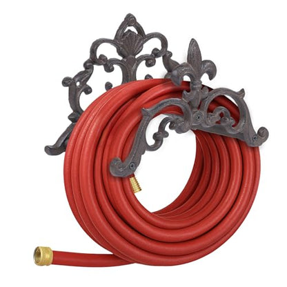 Cast Iron Garden Hose Holder, Wall Mount Hose Storage (Brown)