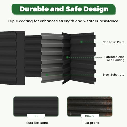 NAVINE 6x3x3ft Outdoor Metal Raised Garden Bed, Metal Planter Box, 2-Pack - color: Black, size: 6x3x3 FT-2PC