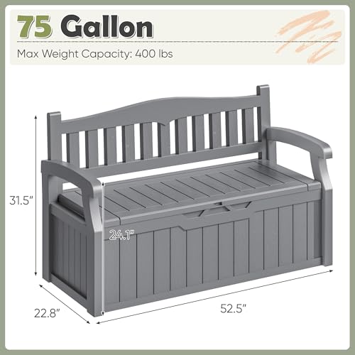 Homall 75 Gallon Outdoor Storage Benches Lockable Deck Box Waterproof - color: Grey