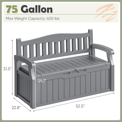 Homall 75 Gallon Outdoor Storage Benches Lockable Deck Box Waterproof - color: Grey