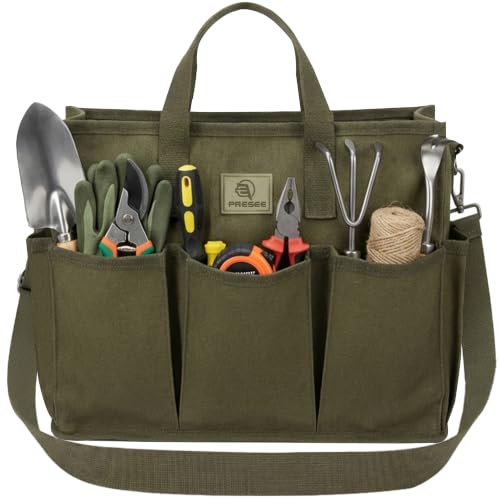 Garden Tool Bag, 9-Pocket Gardening Organizer Tote with Shoulder Strap, Heavy Duty Green Tool Bag